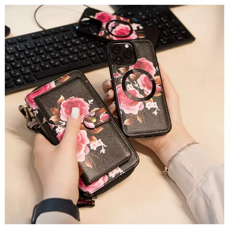 Evelatus Universal Wallet Zipper Design Flower Black