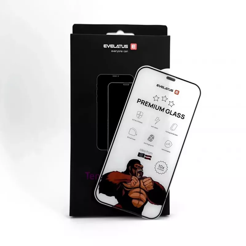 Evelatus Apple iPhone 15 Corning Gorilla Glass Anti-Statisch 3D Full Cover 10X Stärker Schwarz