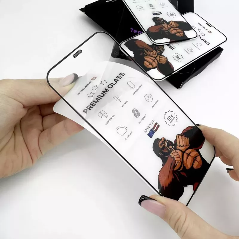 Evelatus Apple iPhone 15 Pro Corning Gorilla Glass Anti-Statisch 3D Full Cover 10X Stärker Displayschutz Schwarz
