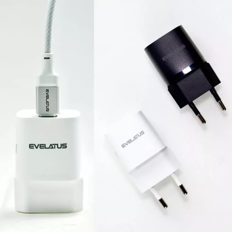Evelatus USB-A und USB-C 30W Max EU-Ladegerät Schwarz