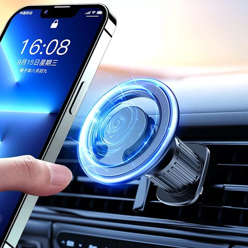 iLike C61 Metall Auto-Lüftungsschraubbefestigung Universal Magnetischer Magsafe Ring Größe Smartphone Verstellbarer Halter Schwarz