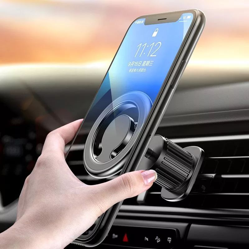 iLike C61 Metall Auto-Lüftungsschraubbefestigung Universal Magnetischer Magsafe Ring Größe Smartphone Verstellbarer Halter Schwarz