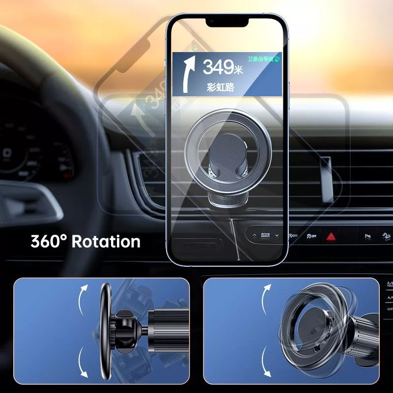 iLike C61 Metall Auto-Lüftungsschraubbefestigung Universal Magnetischer Magsafe Ring Größe Smartphone Verstellbarer Halter Schwarz