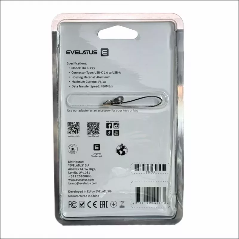 Evelatus UltraLink OTG Adapter USB-C auf USB 3.0 5V 3A 5 Gbps Schwarz