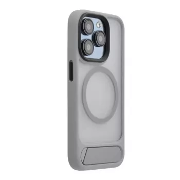 Evelatus Apple iPhone 15 Pro Max Rubber Coated MagSafe With Stand Case Silver