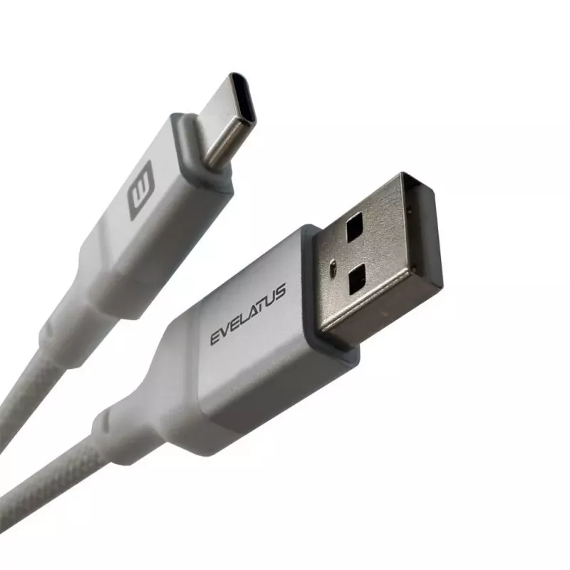 Evelatus USB-A auf USB-C Kabel 2M Aluminiumgehäuse Geflochten Weiß