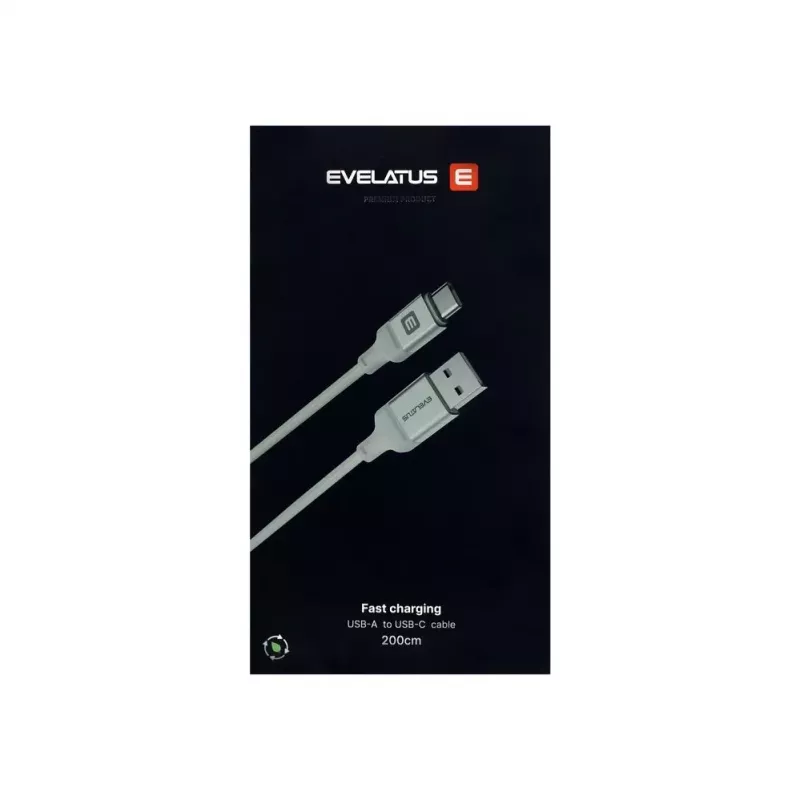 Evelatus USB-A auf USB-C Kabel 2M Aluminiumgehäuse Geflochten Weiß