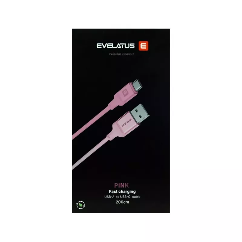 Evelatus USB-A auf USB-C Kabel 2M Geflochtenes Nylon Aluminiumgehäuse Pink