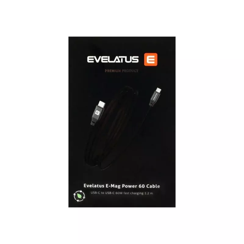 Evelatus E-Mag Power 60W USB-C auf USB-C Magnetkabel 1,2m Schwarz