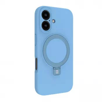 Evelatus Apple iPhone 16 Premium MagSafe mit Standfuß Soft Touch Silikonhülle Blau
