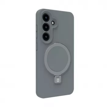 Evelatus Samsung Galaxy S25 Premium Magnetic mit Standfuß Soft Touch Silikonhülle Silber
