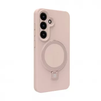 Evelatus Samsung Galaxy S25 Premium Magnetic mit Standfuß Soft Touch Silikonhülle Pink Sand