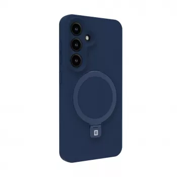 Evelatus Samsung Galaxy S25 Premium Magnetic mit Standfuß Soft Touch Silikonhülle Mitternachtsblau
