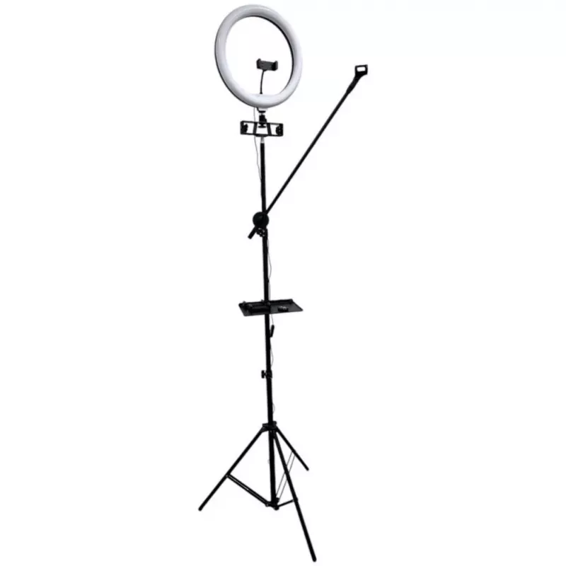 iLike S14 LED Selfie 36cm Ringlicht Lampe + Stativ 2,1m + Ablage & 3x Telefon-/Mikrofonhalter Schwarz