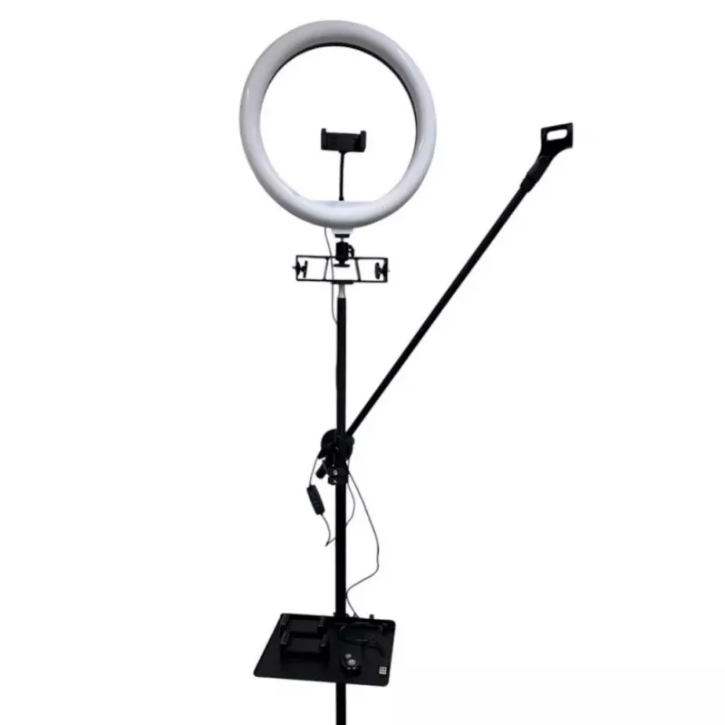 iLike S14 LED Selfie 36cm Ringlicht Lampe + Stativ 2,1m + Ablage & 3x Telefon-/Mikrofonhalter Schwarz