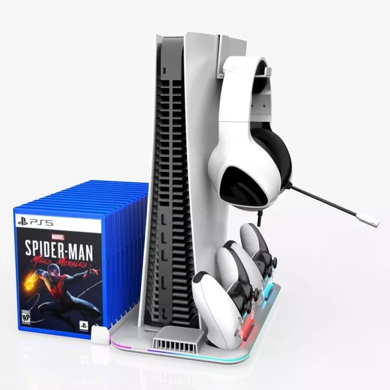 iLike DZ504 Slim Multi Dock Station für PlayStation 5 PS5 Controller mit Kühlventilatoren & RGB Schwarz