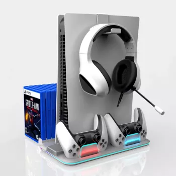 iLike DZ504 Slim Multi Dock Station für PlayStation 5 PS5 Controller mit Kühlventilatoren & RGB Schwarz