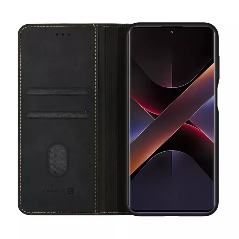 Evelatus Book Case Folio für Xiaomi Redmi Note 14 Pro 4G / Poco X7, Schwarz, PU-Leder