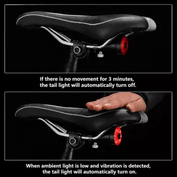 iLike Smart USB Rechargeable Bike Tail Light mit Bremslichtsensor, 7 Beleuchtungsmodi, IPX5 wasserdicht, Aluminium Fahrradrücklicht, Sattelstützenhalterung