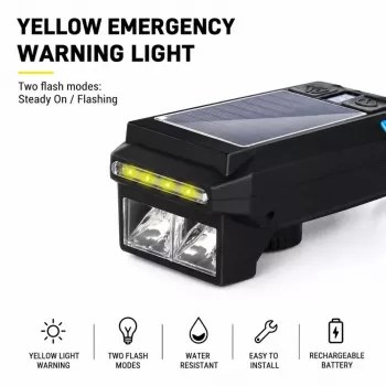 iLike Solar Powered Bike Headlight mit 120dB Hupe, USB wiederaufladbar, 1000LM LED Fahrrad-Frontlicht, 4000mAh Akku, Notwarnlicht