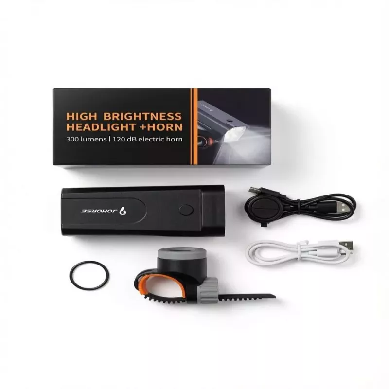 iLike JOHORSE Fahrradscheinwerfer & Elektro-Horn – 300 Lumen, 120 dB, USB wiederaufladbar