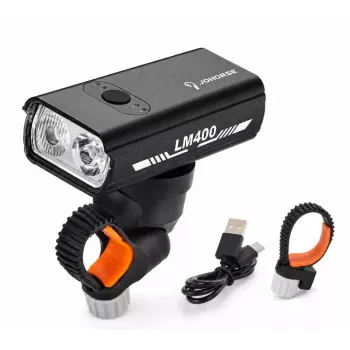 iLike JOHORSE USB wiederaufladbare Fahrrad-Frontleuchte, 400LM LED Fahrradscheinwerfer, Dual Beam, Aluminiumgehäuse, Akkustandsanzeige, wasserdichtes Fahrradlicht