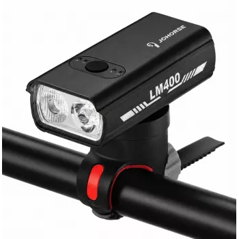 iLike JOHORSE USB wiederaufladbare Fahrrad-Frontleuchte, 400LM LED Fahrradscheinwerfer, Dual Beam, Aluminiumgehäuse, Akkustandsanzeige, wasserdichtes Fahrradlicht