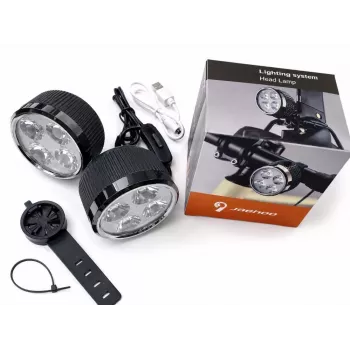 iLike USB wiederaufladbares 4-LED Fahrradlicht-Set – Vorder- und Rücklichter mit 120dB Hupe