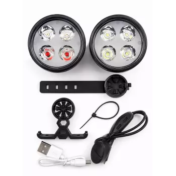 iLike USB wiederaufladbares 4-LED Fahrradlicht-Set – Vorder- und Rücklichter mit 120dB Hupe