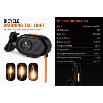 iLike JOWORSE wiederaufladbare COB LED Fahrrad-Rückleuchte, USB-C Fahrrad-Rücklicht, 300mAh wasserdichtes Fahrrad-Warnlicht