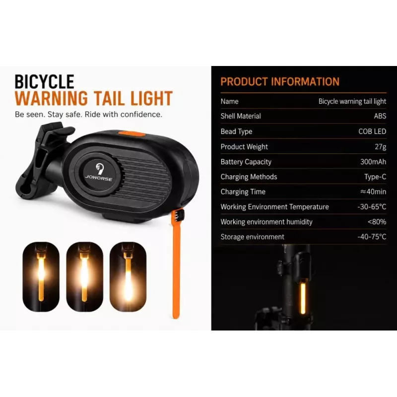 iLike JOWORSE wiederaufladbare COB LED Fahrrad-Rückleuchte, USB-C Fahrrad-Rücklicht, 300mAh wasserdichtes Fahrrad-Warnlicht