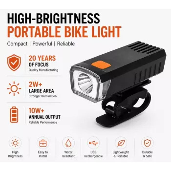 iLike USB wiederaufladbare Fahrrad-Frontleuchte, JH420 hochhelle LED-Fahrradscheinwerfer, IP65 wasserdichtes Fahrradlicht für MTB, Rennrad & E-Bike Schwarz