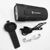 iLike JOHORSE Wiederaufladbares Fahrradlicht mit 120dB Hupe, USB-wiederaufladbarer LED-Fahrradscheinwerfer, Fern-/Abblendlicht, IPX4 wasserdicht, schwarzes Frontlicht
