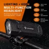 iLike JOHORSE Wiederaufladbares Fahrradlicht mit 120dB Hupe, USB-wiederaufladbarer LED-Fahrradscheinwerfer, Fern-/Abblendlicht, IPX4 wasserdicht, schwarzes Frontlicht