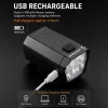 iLike JOHORSE USB wiederaufladbarer Fahrradscheinwerfer mit 120dB Elektrohupe, 300LM 4 LED Fahrrad-Frontlicht, 7 Beleuchtungsmodi, Lenker-Fernschalter, IPX4 wasserdicht Schwarz