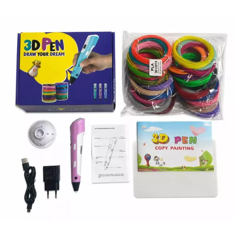 iLike 3D Stift für Kinder, 3D-Druckstift mit 150ft PLA-Filament-Nachfüllungen, 3D-Zeichen-Bastel-Kunst-Set, 5m x 30 Farben, Pink