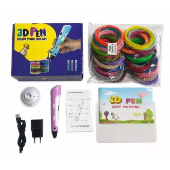 iLike 3D Stift für Kinder, 3D-Druckstift mit 150ft PLA-Filament-Nachfüllungen, 3D-Zeichen-Bastel-Kunst-Set, 5m x 30 Farben, Pink