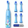 iLike Kinder Schallzahnbürste, wasserdicht, 5 Bürstenköpfe (1+4 Ersatzköpfe), batteriebetrieben, weiche Borsten, Einhorn-Design, Blau