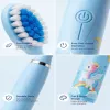 iLike Kinder Schallzahnbürste, wasserdicht, 5 Bürstenköpfe (1+4 Ersatzköpfe), batteriebetrieben, weiche Borsten, Einhorn-Design, Blau