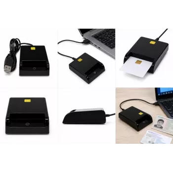 iLike USB Smart Card Reader, Contact IC Card Reader für Digitale Signatur, eID, Bank- und Regierungskarten Schwarz