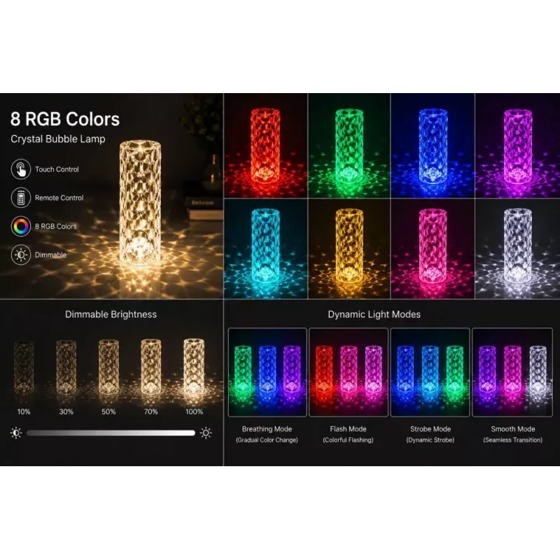 iLike Crystal Bubble Touch RGB LED Tischleuchte mit Bluetooth-Lautsprecher