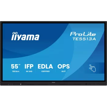 IIYAMA ProLite TE5513A-B3AG 55 inch 4K UHD IPS IR Touch Display 20-Point Multi-Touch 350cd/m² 8ms HDMI DP USB-C VGA LAN RS232 Lautsprecher VESA 400x400 Schwarz