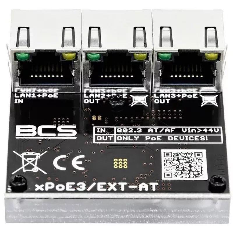 BCS BCS-xPoE3/EXT-AT 3-Port PoE+ Switch, 2x PoE+ 30W, 1x Uplink, 250m EXTEND, Metall