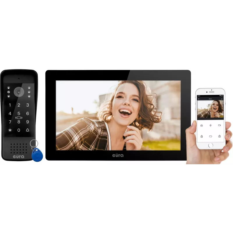 EURA VDP-86A3 10-Zoll schwarzes Video-Türsprechmonitor mit Tuya Smart App