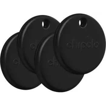 Chipolo POP Tracking Tag 4er-Pack Schwarz - Bluetooth-Schlüsselfinder, kompatibel mit Apple Wo ist?, austauschbare Batterie, IPX5 wasserabweisend, 60 m Reichweite, 120 dB Klingelton