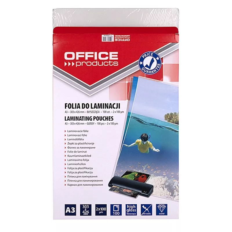 PBS OFFICE PRODUCTS Laminierfolie A3 2x100 Mikron glänzend 100 Blatt transparent