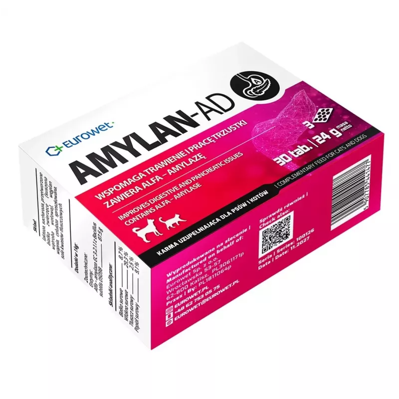 EUROWET Amylan-Ad Nahrungsergänzungsmittel für Hunde und Katzen - 30 Tabletten