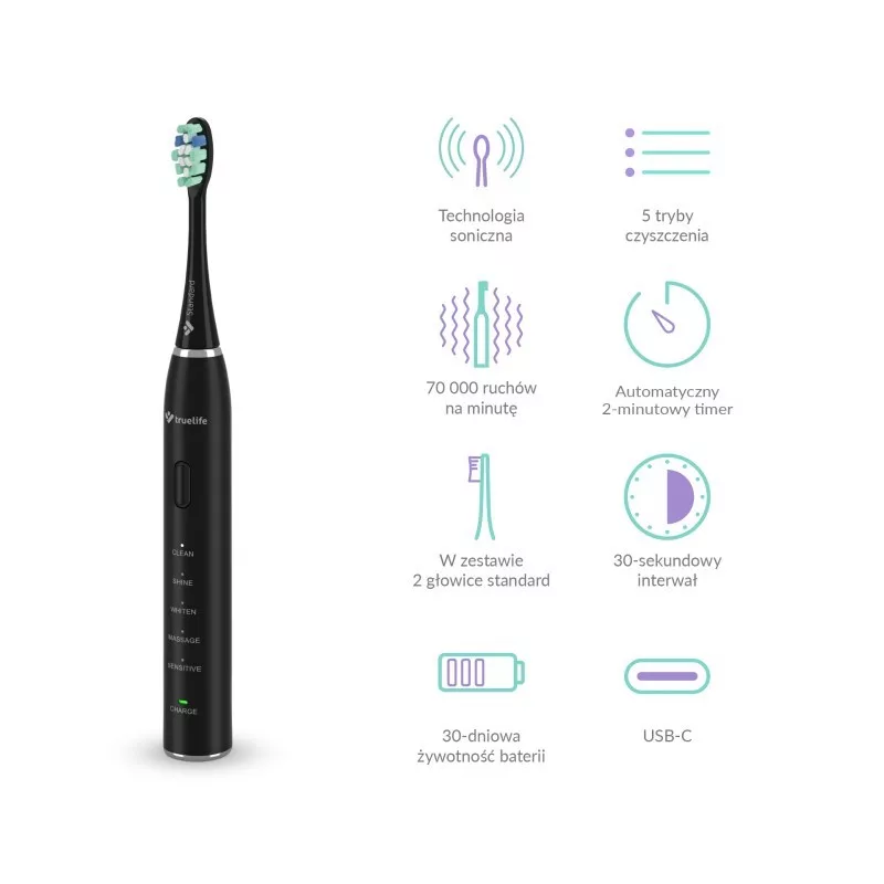 TLF TrueLife SonicBrush Clean30 Schwarz Erwachsene Schallzahnbürste
