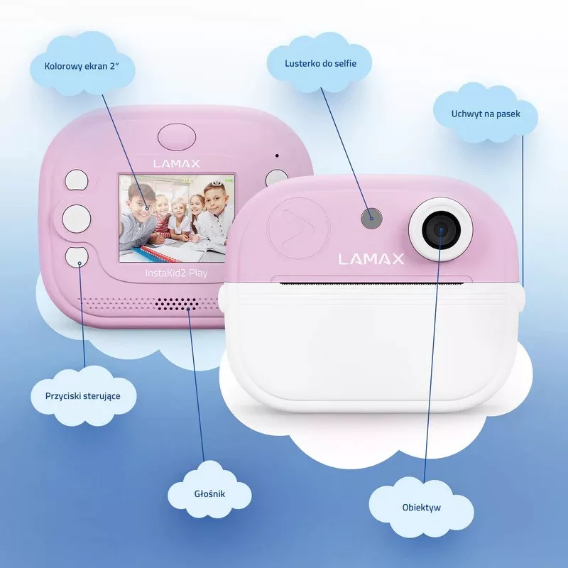 LAMAX InstaKid2 Play Kinder-Digitalkamera, Pink, 2,0 inch IPS-Display, Full-HD-Video, 48 Mpx Foto, microSD