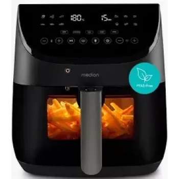 MEDION MD 13060 X20 XXL Heißluftfritteuse 6,6 L Schwarz 1700 W mit Lebensmittelthermometer